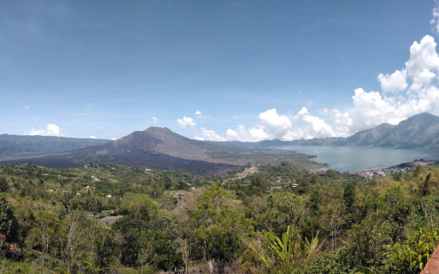 Mount Batur volcano and Lake Batur seen from Kintamani, Bali